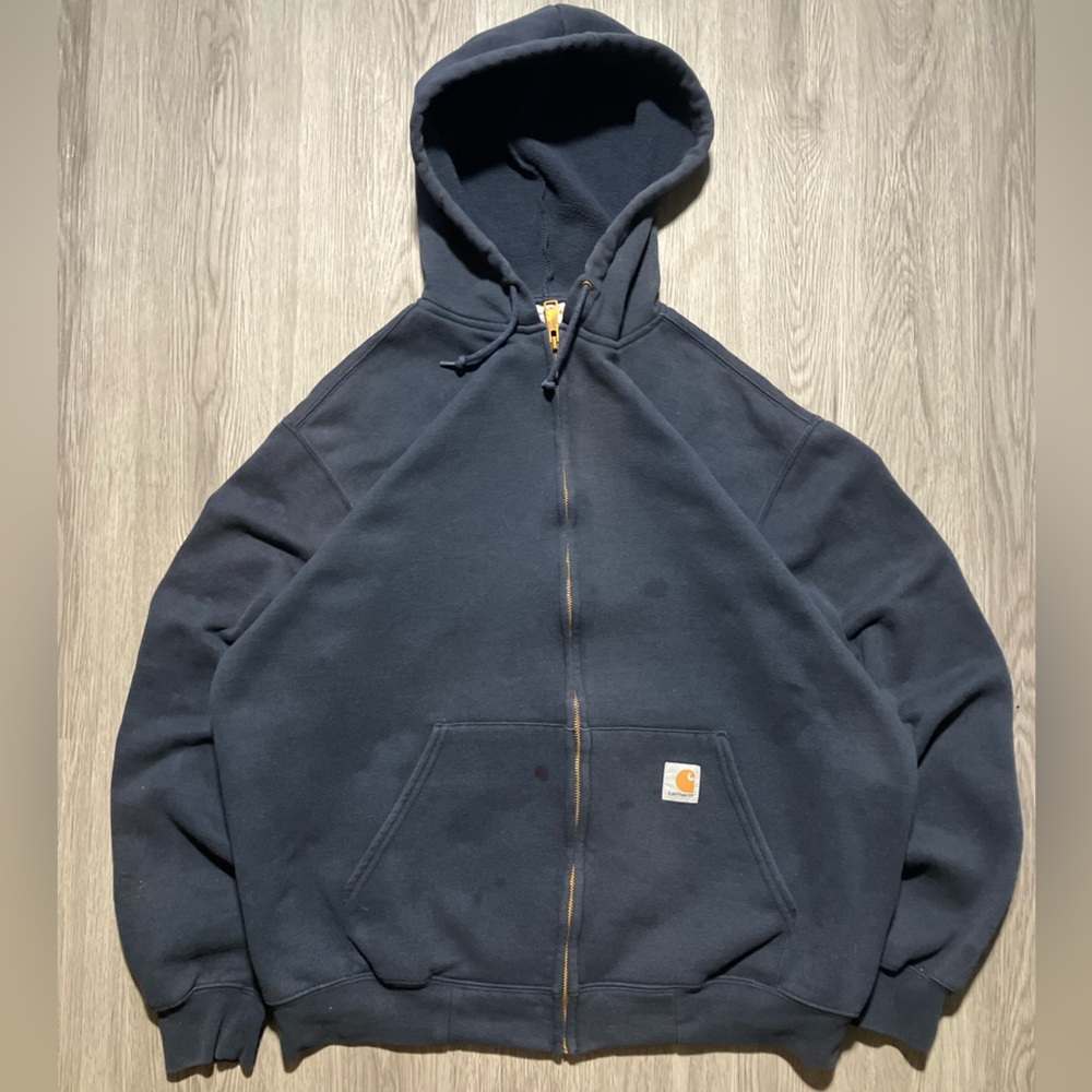 Y2K Carhartt 00s zip up hoodie work sweater men’s large faded and distressed